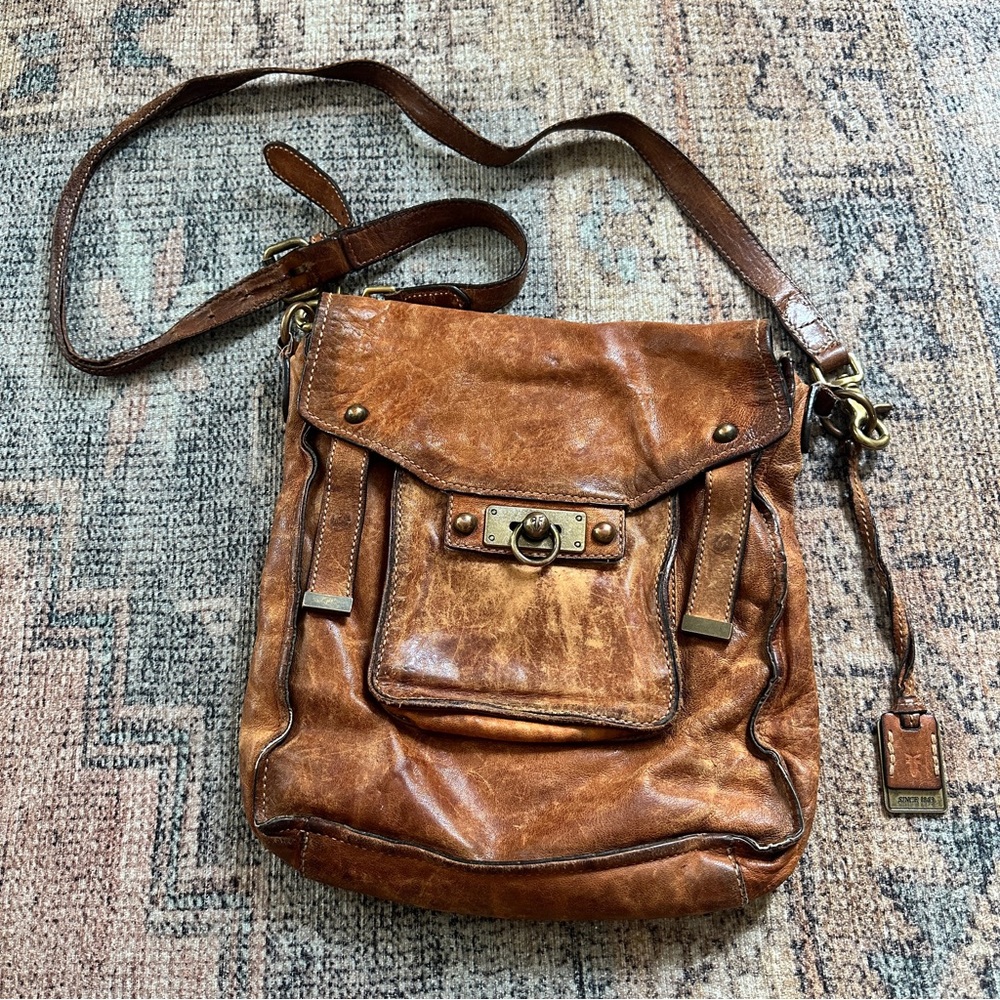 Frye Distressed Brown Leather Crossbody Bag